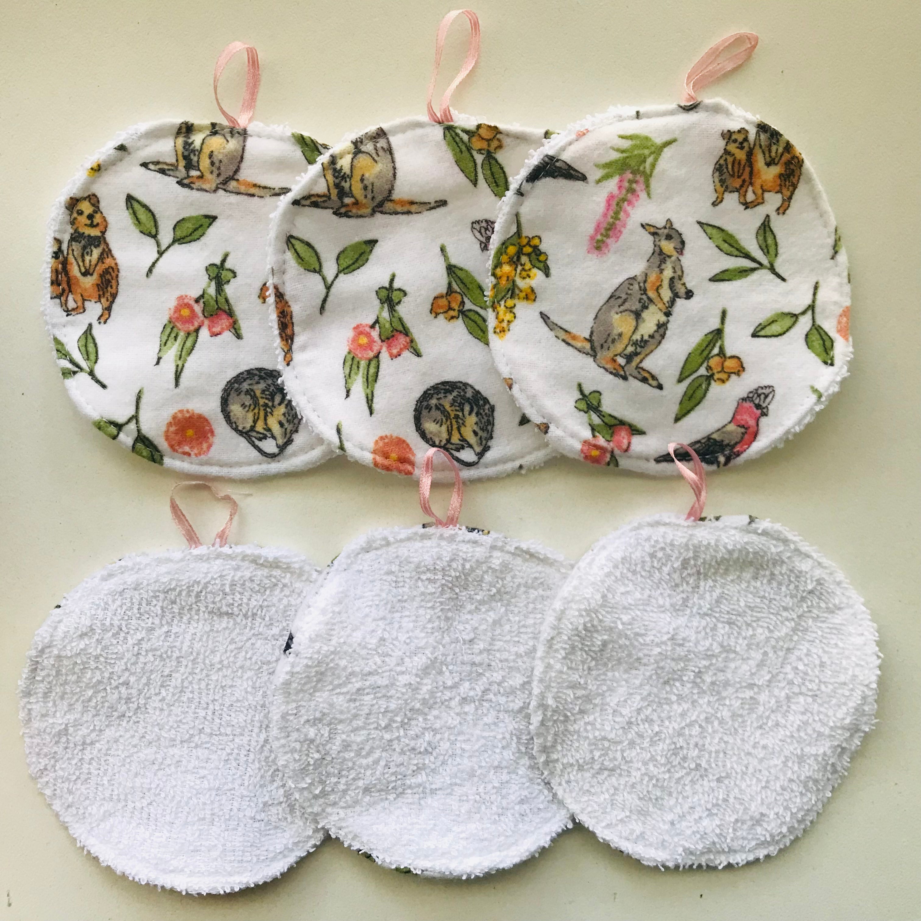 No Waste Reusable Make-up Remover Pads Wipes - flannel / towelling (set of 6)