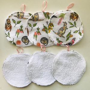 No Waste Reusable Make-up Remover Pads Wipes - flannel / towelling (set of 6)
