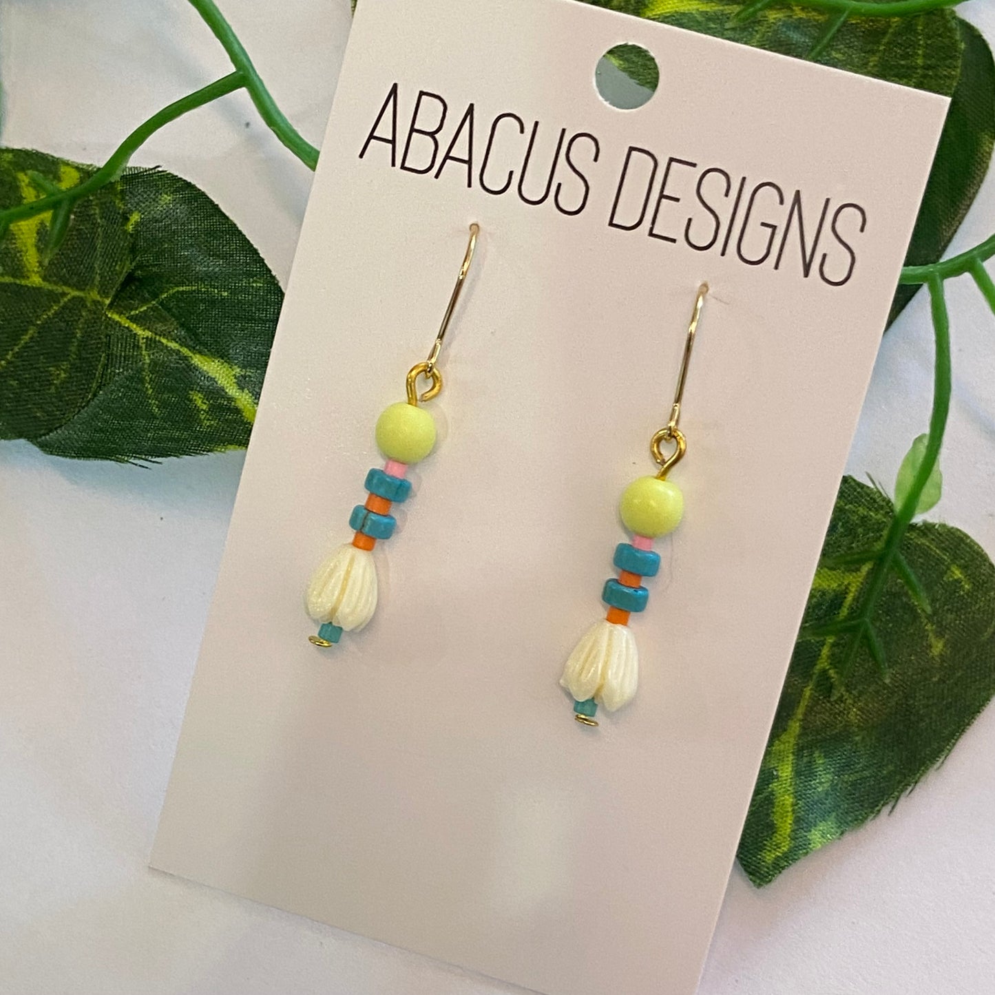 Stacked Beads & Brass Dangle Earrings