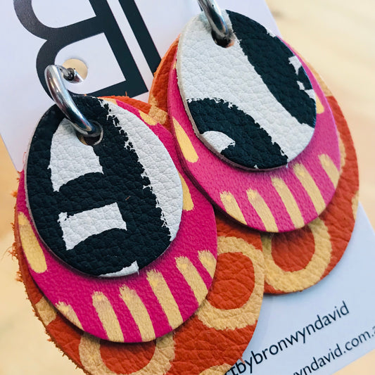 Hand painted leather bold statement earrings - The Layered Droplet