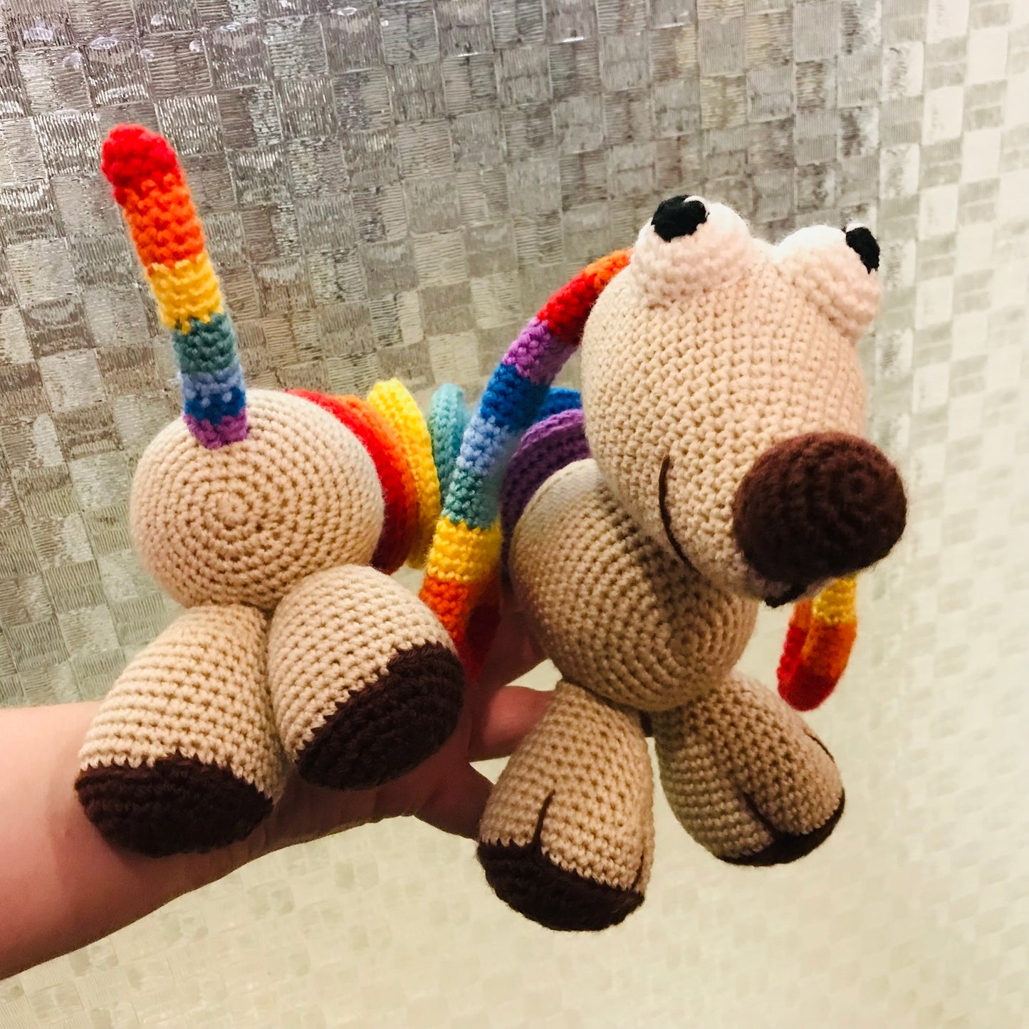 Rainbow Sausage Dog Crochet Toy