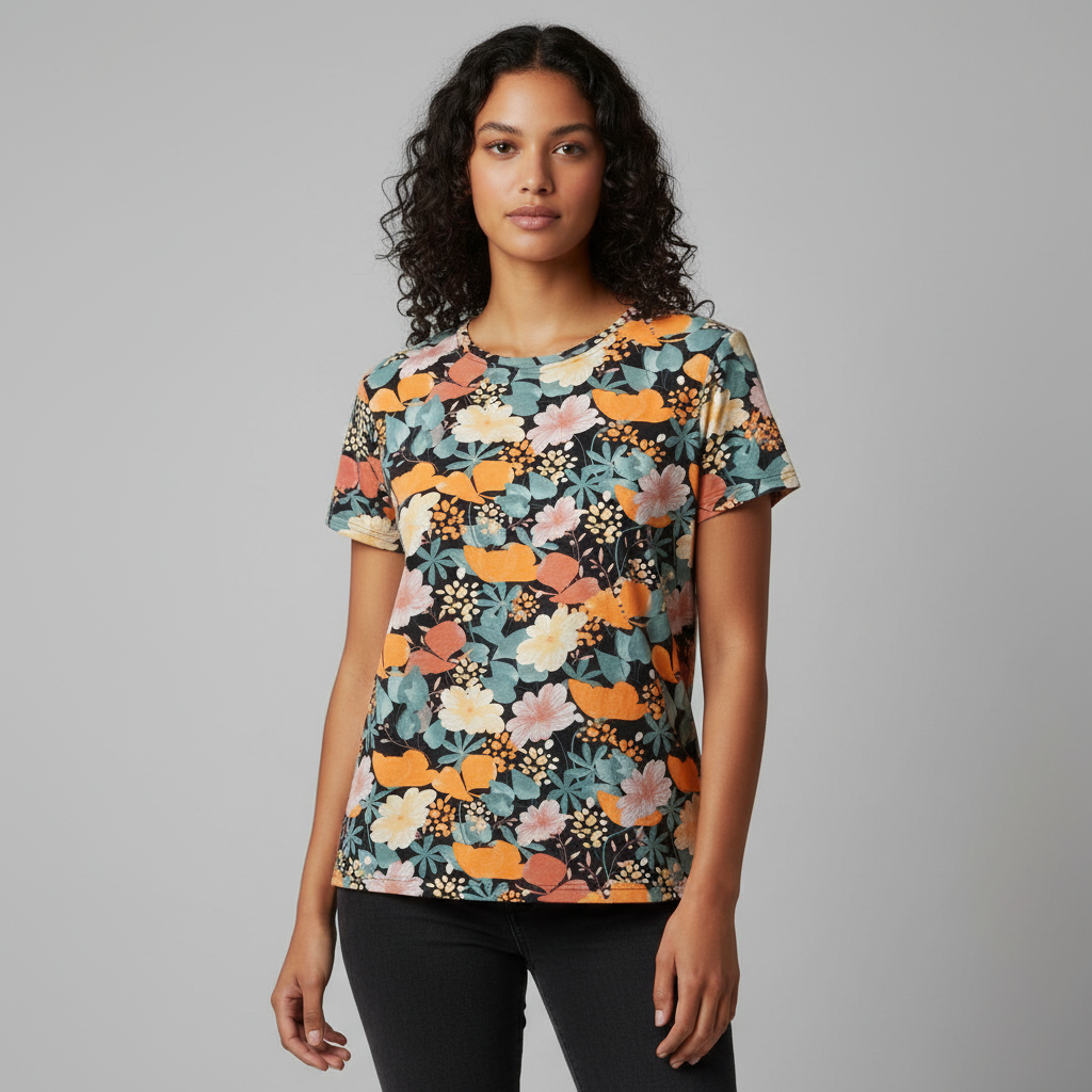 Women's Handmade Cotton Tee - Night Garden