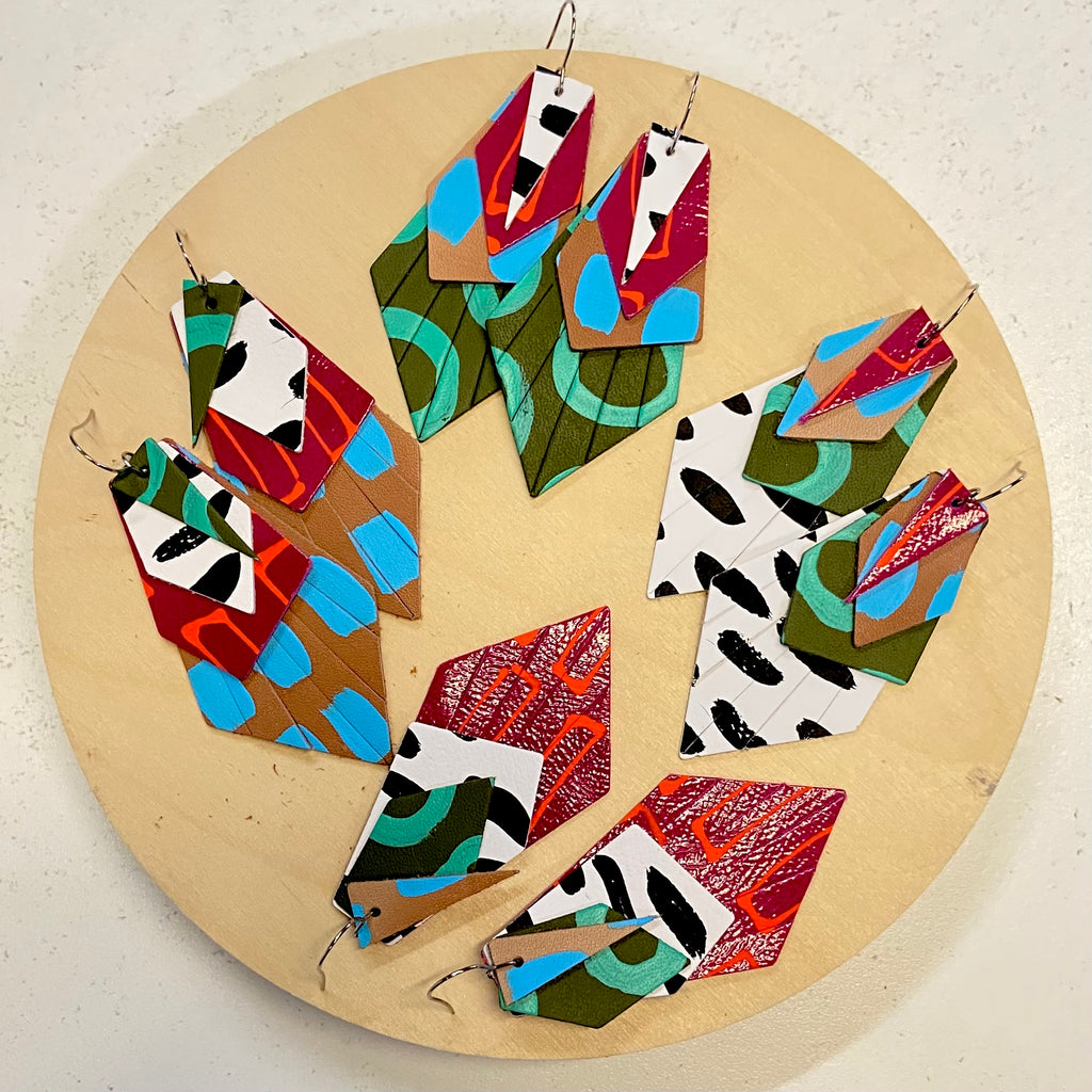 Hand painted leather earrings - The Aviary