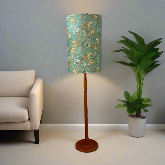 Standard Floor Lamp with Sage Floral Velvet Shade