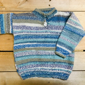 hand-knitted locally - Child Blue and cream self patterning/fairisle Jumper