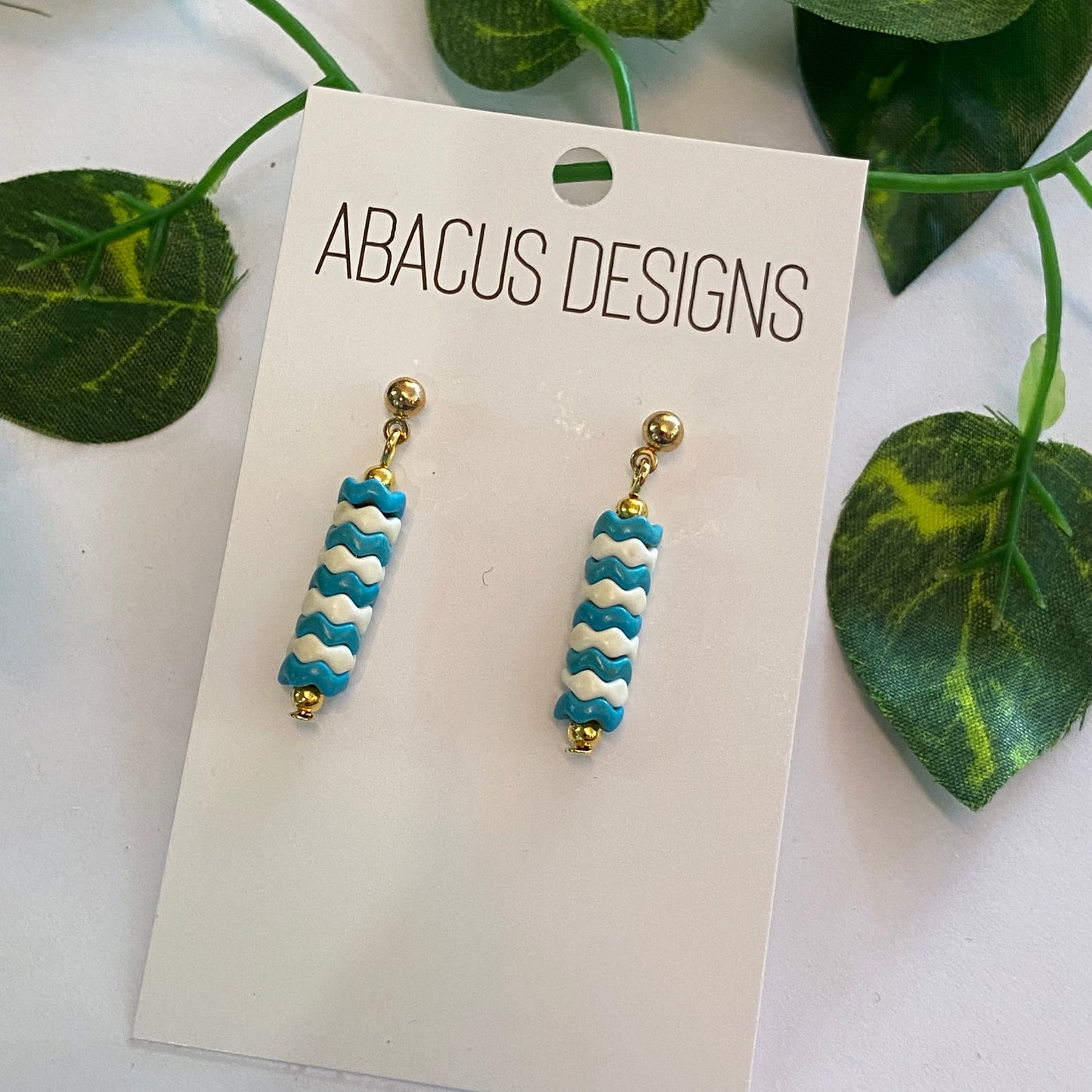 Stacked Beads & Brass Dangle Earrings