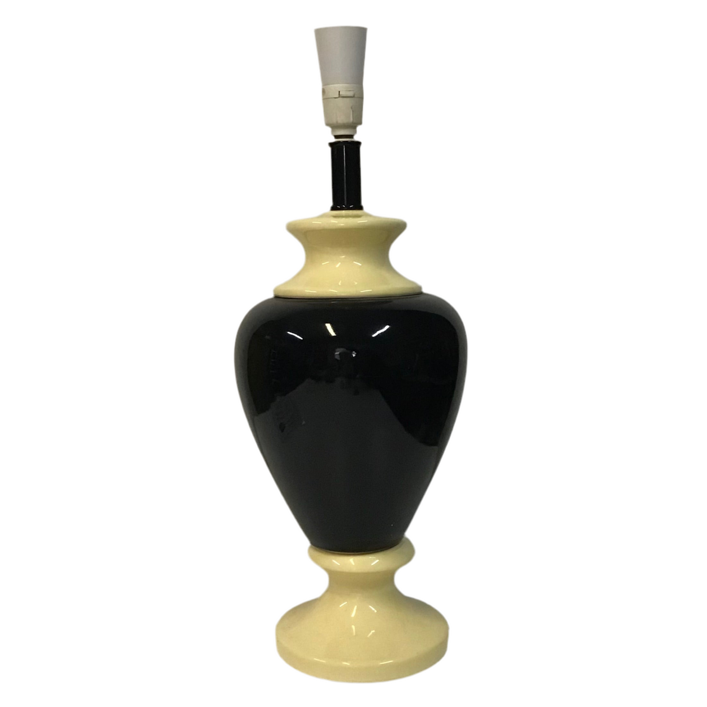 Two-toned black and beige lamp on a white background