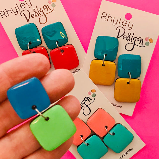 High Gloss Twin Cube Statement Earrings