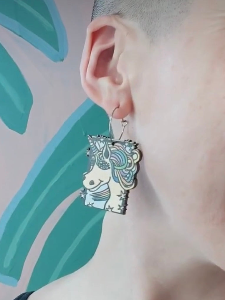 Original Art Printed Timber Earrings - hoops