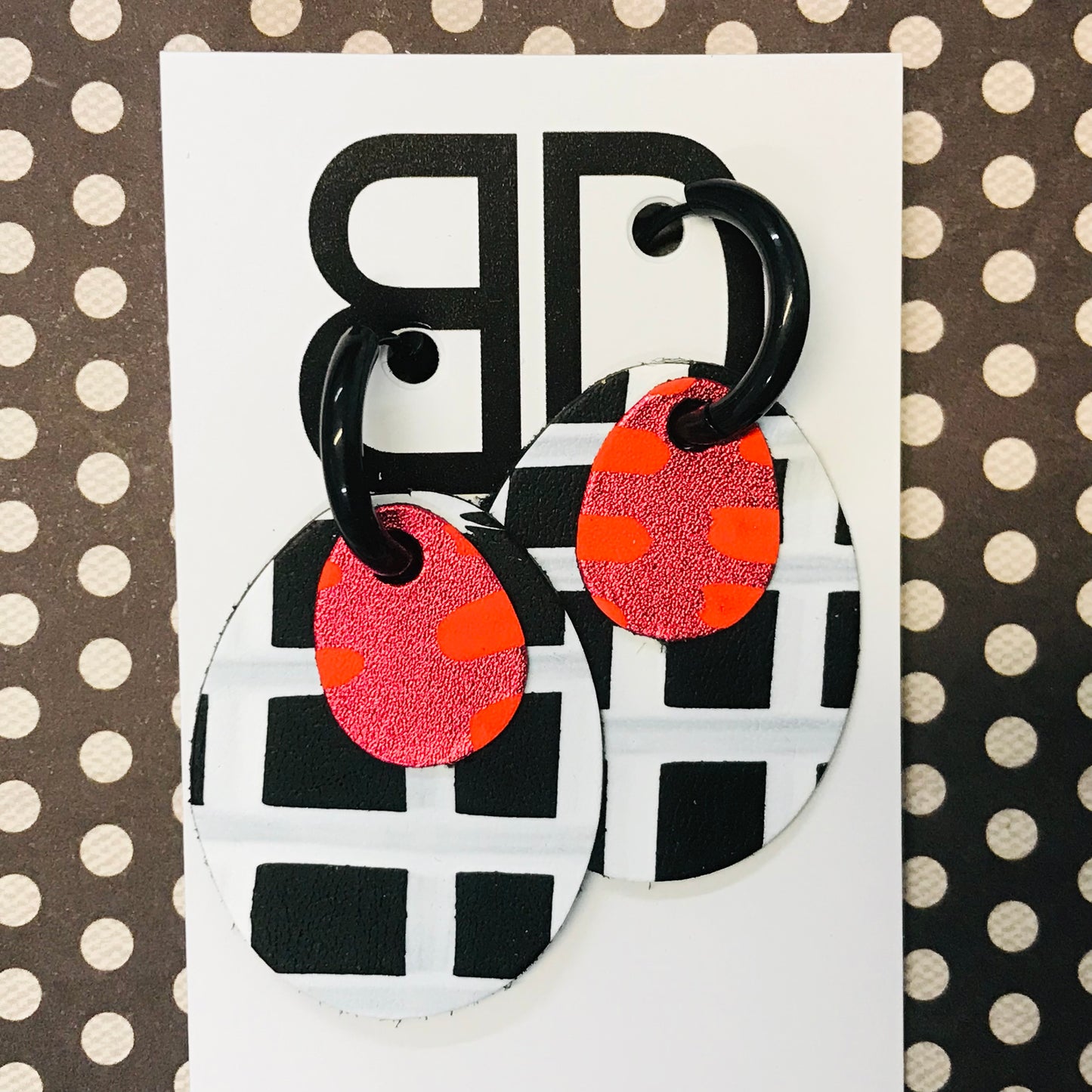 Hand painted leather bold statement earrings - Interchangeable Huggies