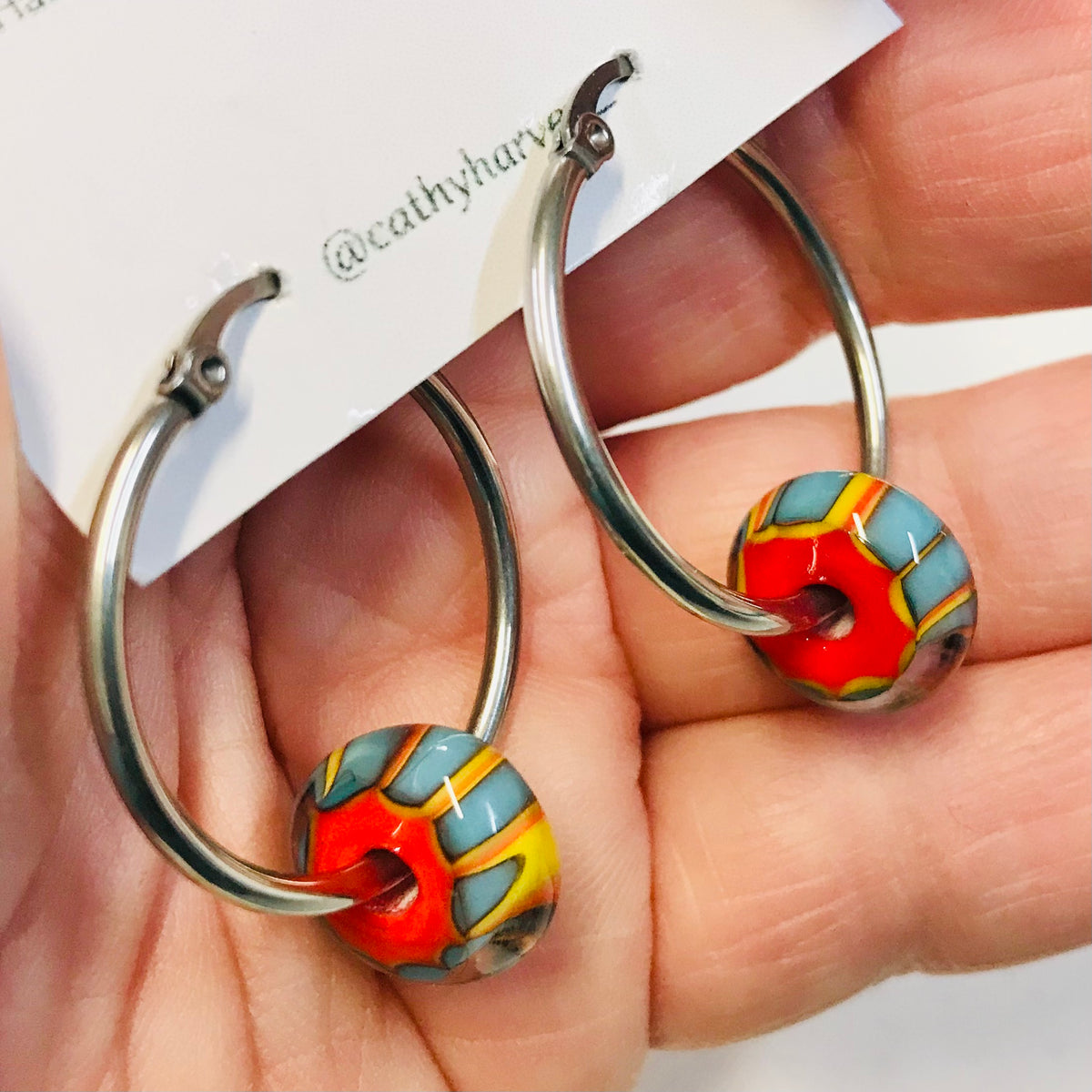 Glass Bead Hoop Earrings