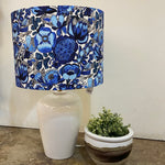 Ceramic White Blub Lamp with Blue Fleurs Shade