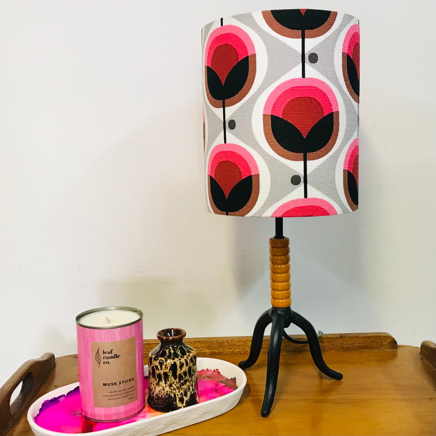 Custom Lamp Shade only - Barkcloth Geo Flower in Pink