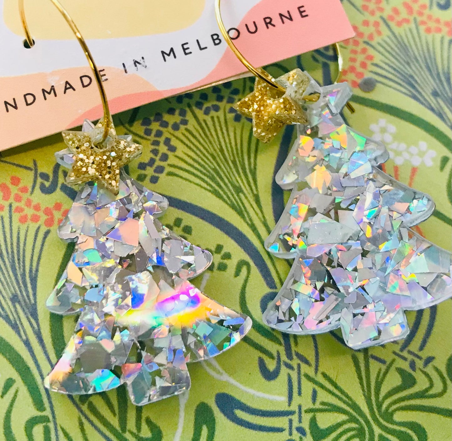 Novelty Acrylic Earrings - Christmas Tree Hoops