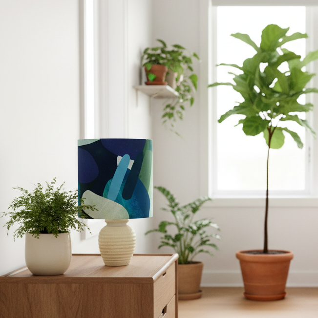 Cream Textued Rippled Table Lamp with Pablo in Blue Shade