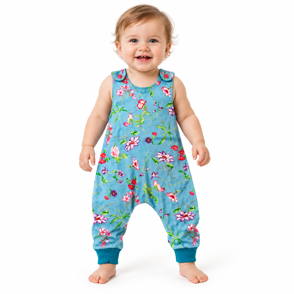 Baby Toddler Long Romper - Blue Floral
