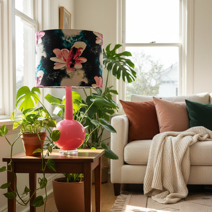 Opaque Pink Glass Table Lamp with Magnolia's Shade (pair available)