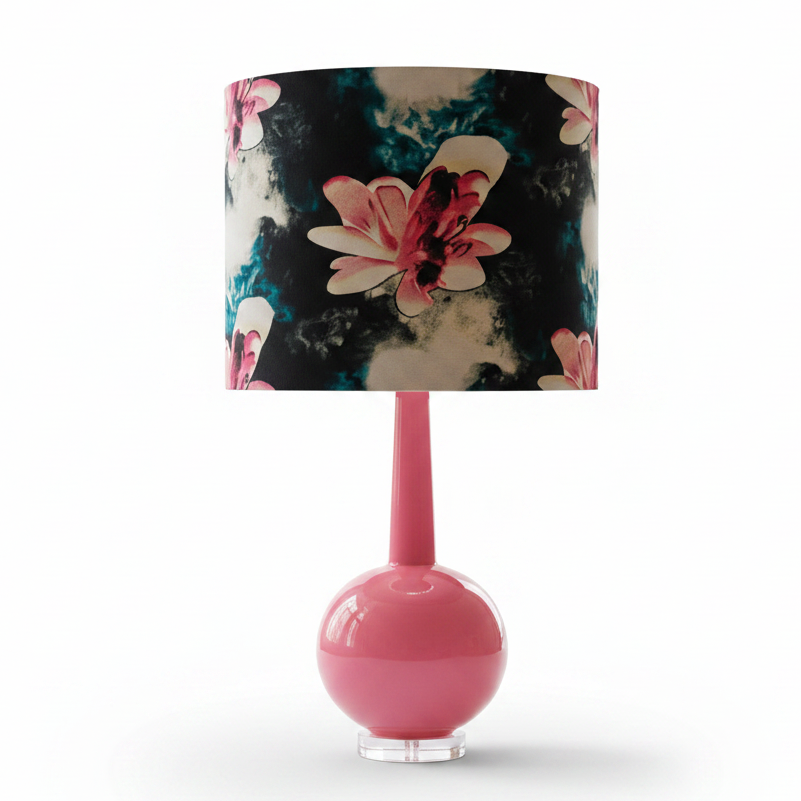 Opaque Pink Glass Table Lamp with Magnolia's Shade (pair available)
