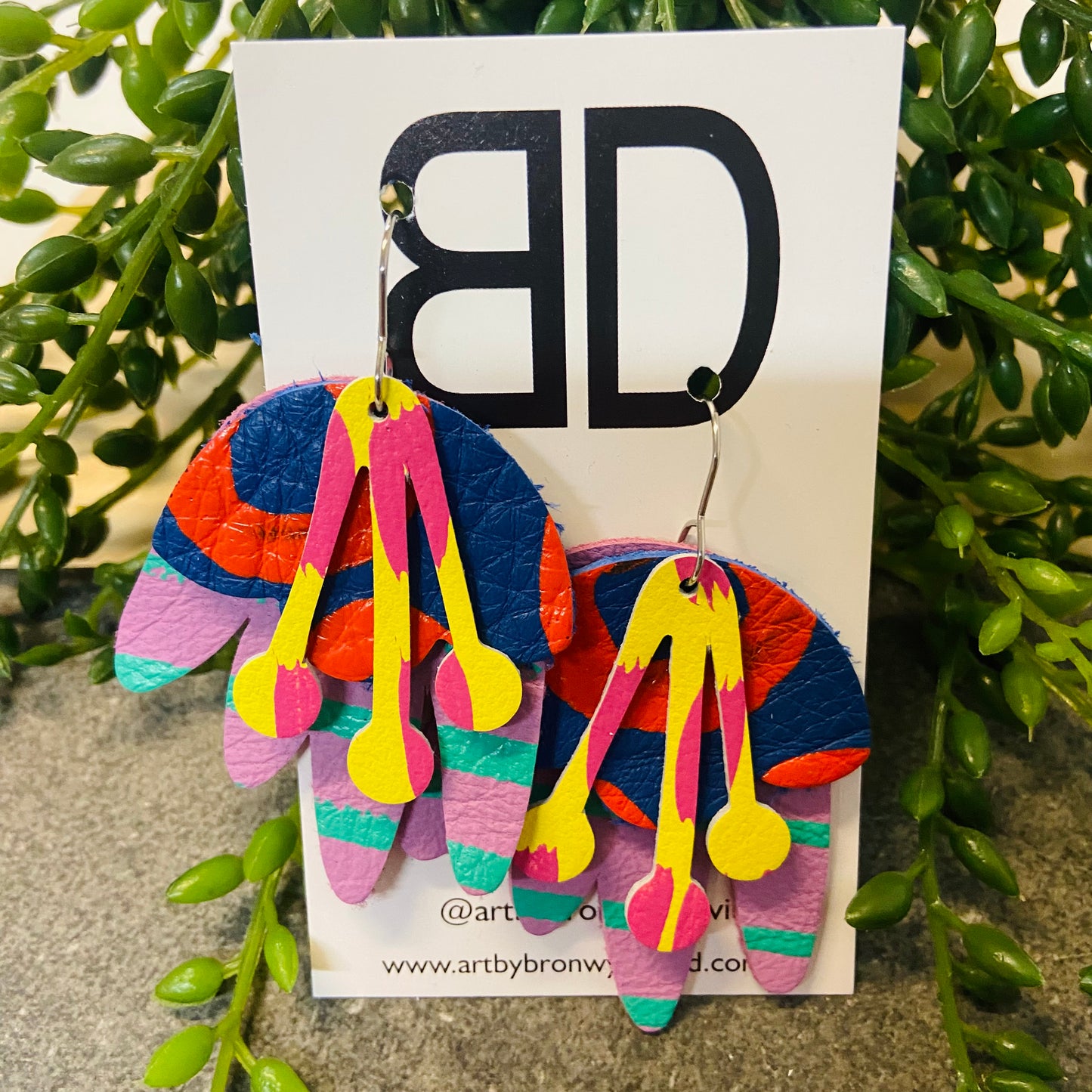 Handmade Painted Leather Earrings - The Layered Gumnut