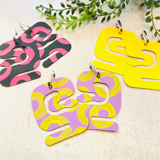 Hand painted leather bold statement earrings - Give me Strength