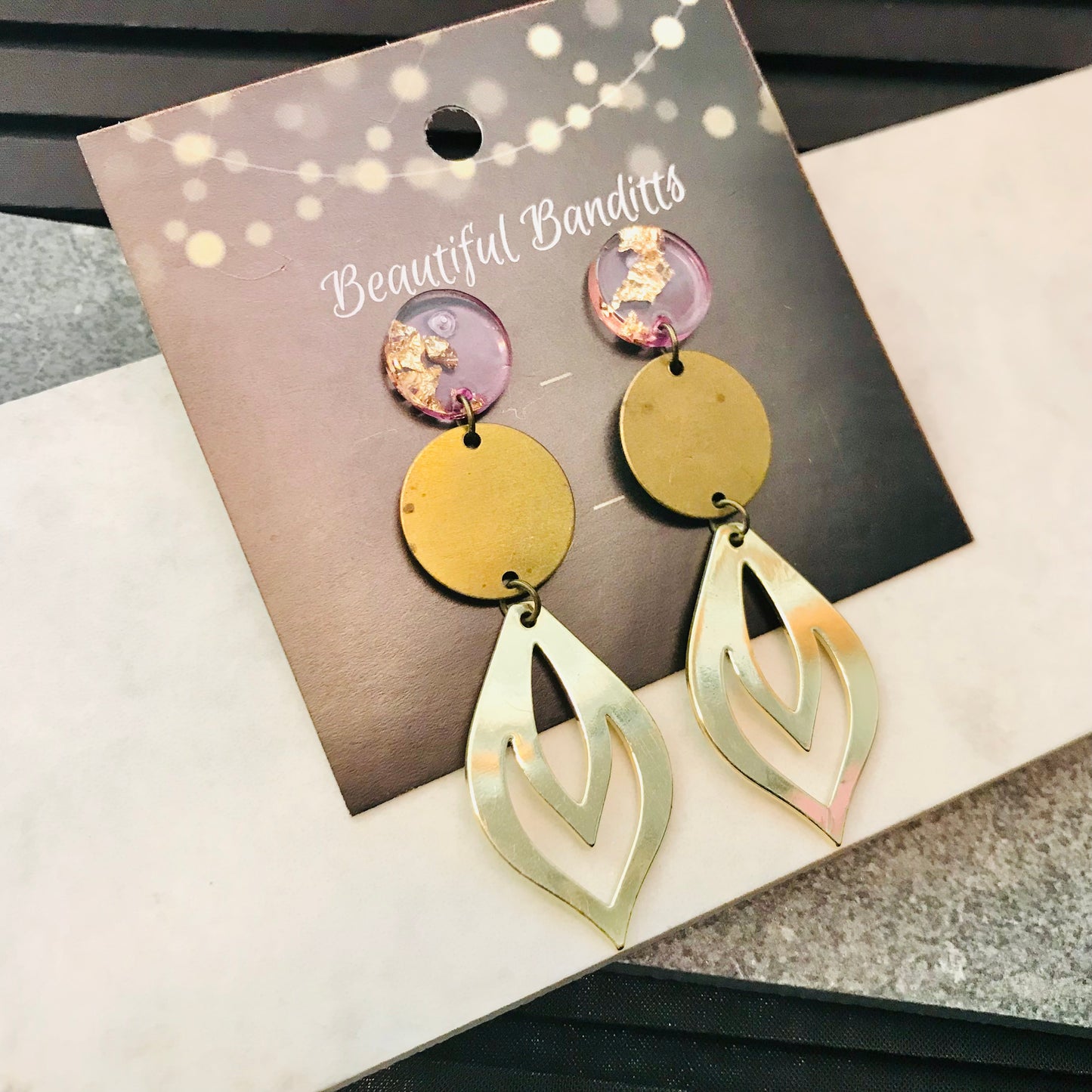 Mixed Metal and Resin Earrings - medium