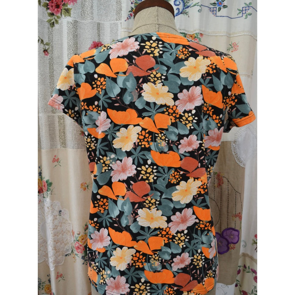 Women's Handmade Cotton Tee - Night Garden