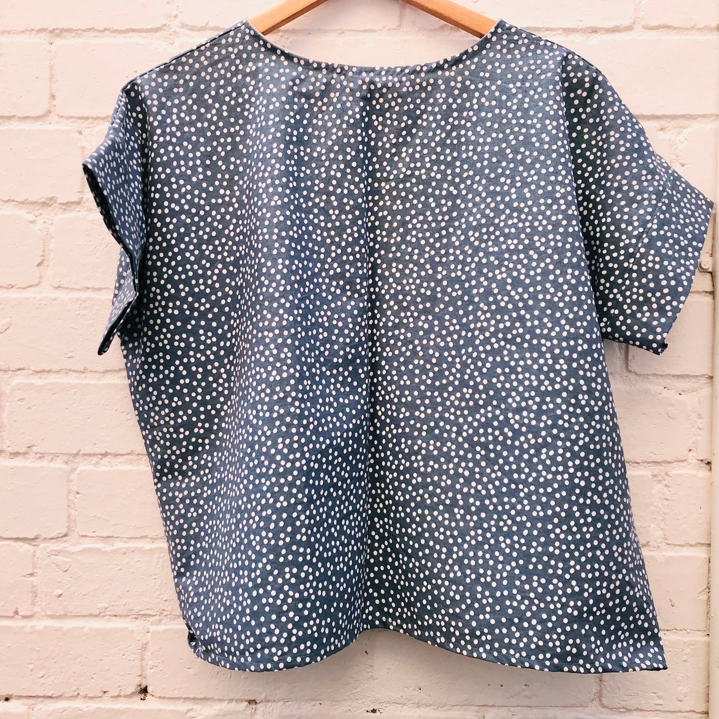 Handmade Women’s Box Top - Dusty Blue Spot (M/L)