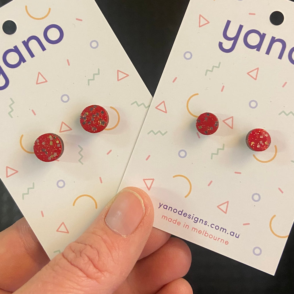 Red Sparkle Stud Earrings