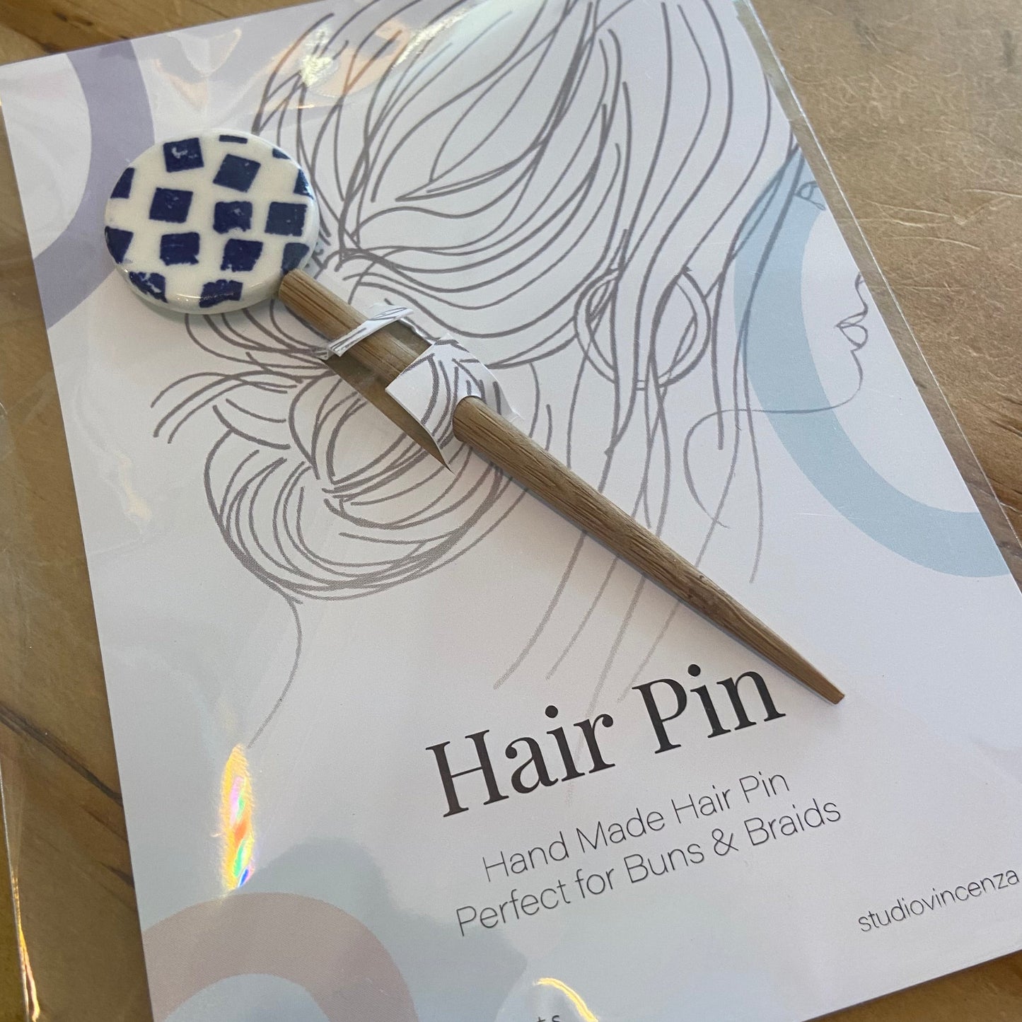 Handpainted Ceramic & Bamboo Hair Pins