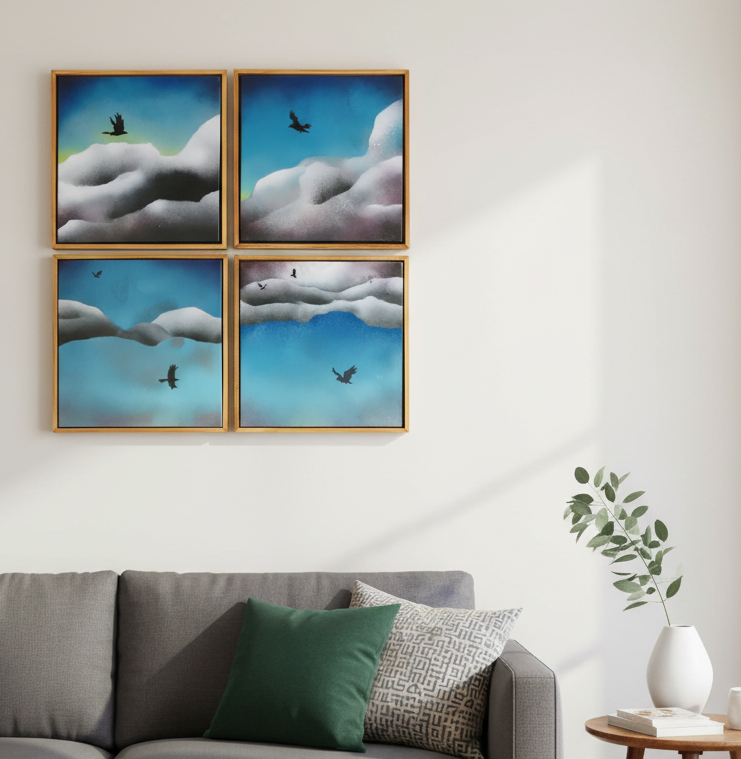 Spraypaint & Acrylic Original Artwork - Bird Sky