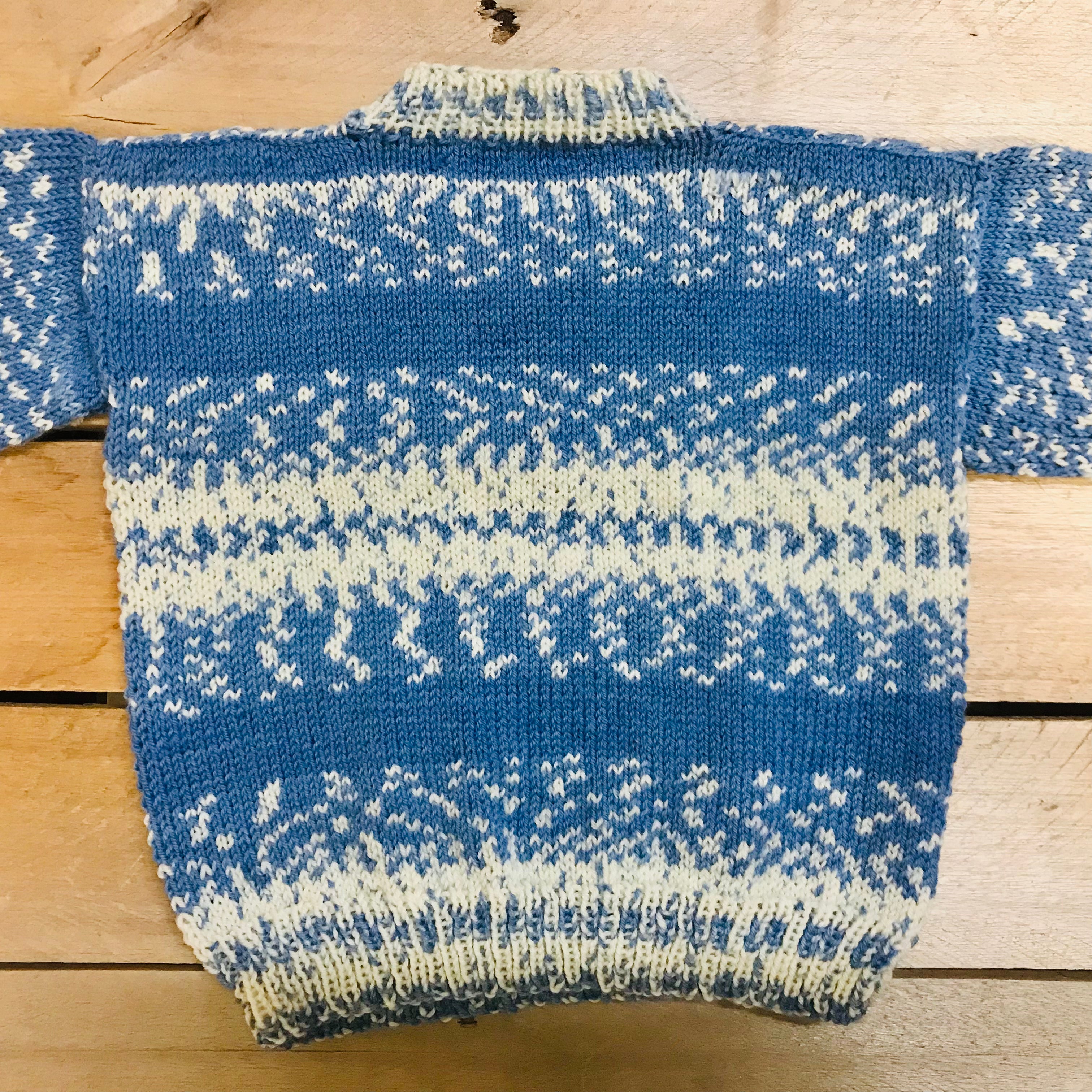 hand-knitted locally - Child Blue greys variegated self patterning  Jumper