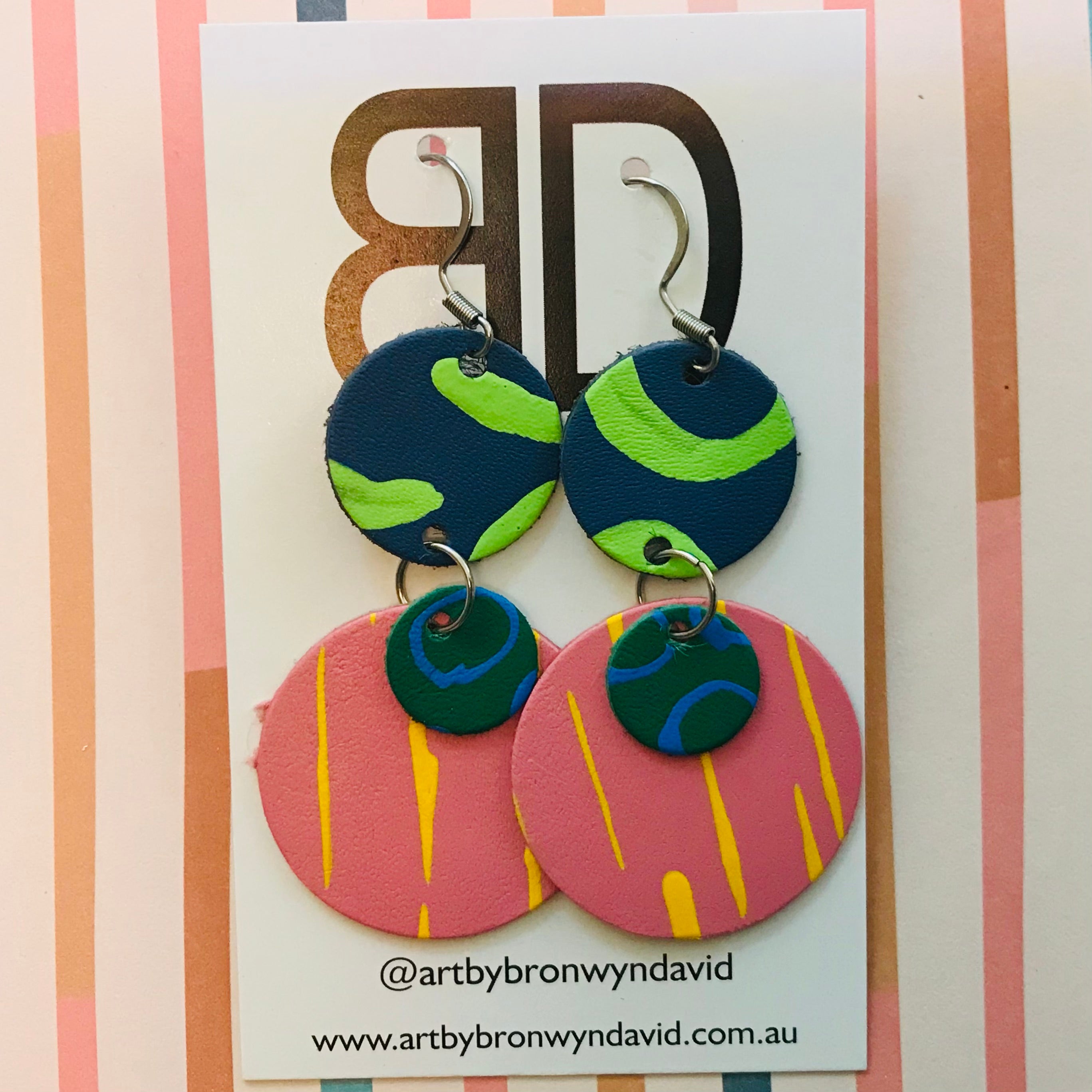 Hand painted leather bold statement earrings - The Stacked Dot