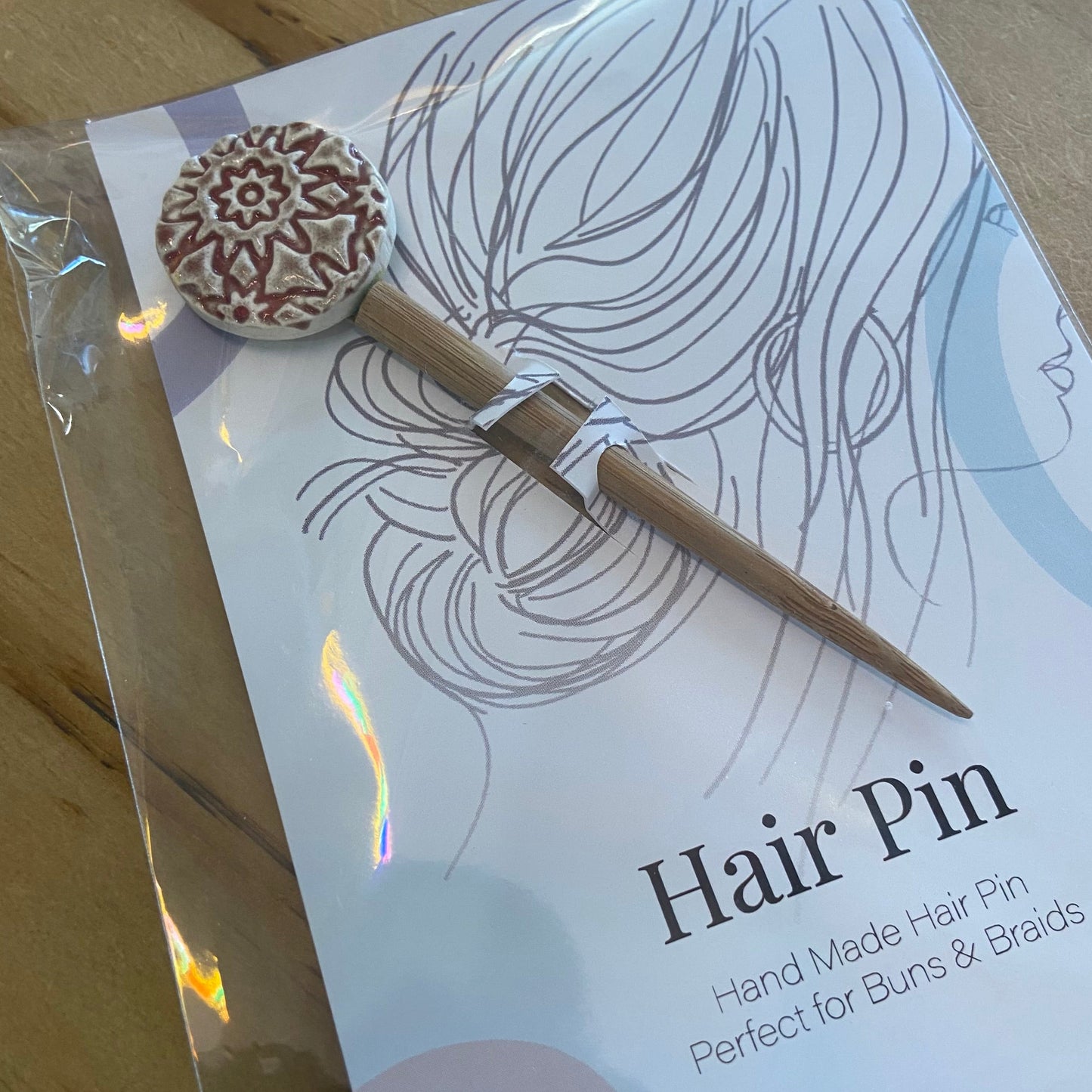 Handpainted Ceramic & Bamboo Hair Pins