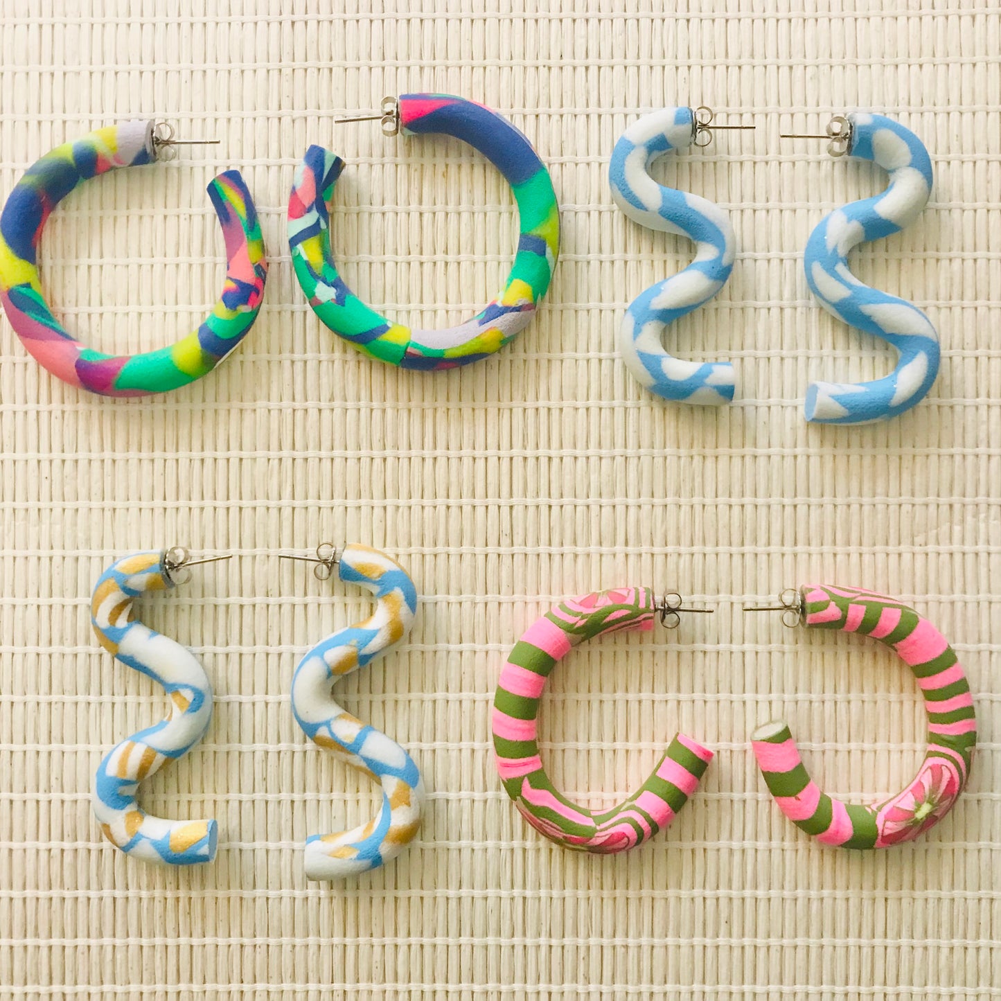 Polymer Clay Earrings - Hoops and Squiggles