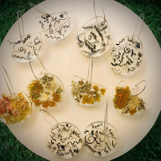 Clear Resin Lichen & Metal Shaving Earrings (large)
