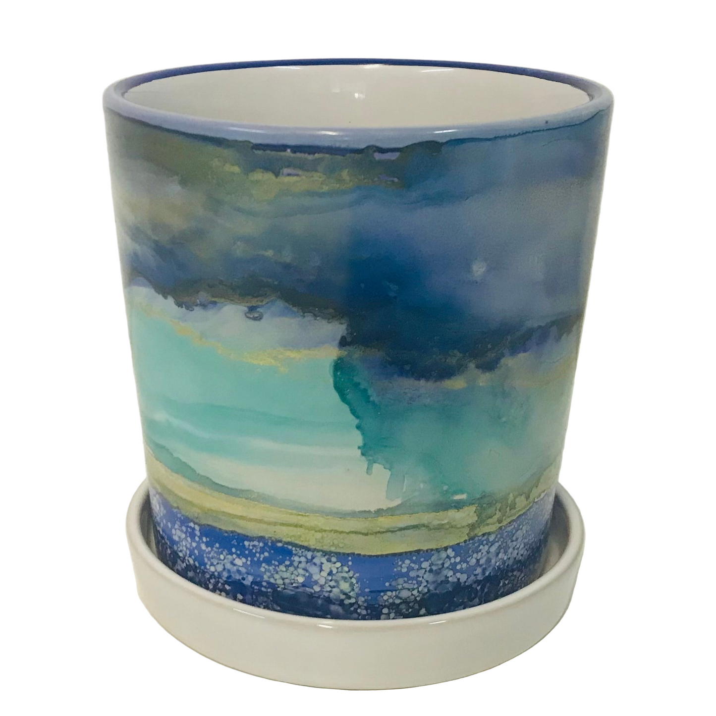 Alcohol Ink planter pot with tray - Plantara