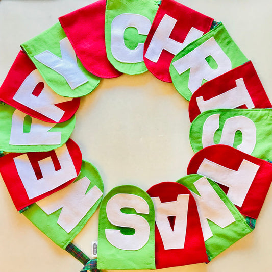 Reusable Eco Sustainable Merry Christmas Felt Bunting Flag Decoration