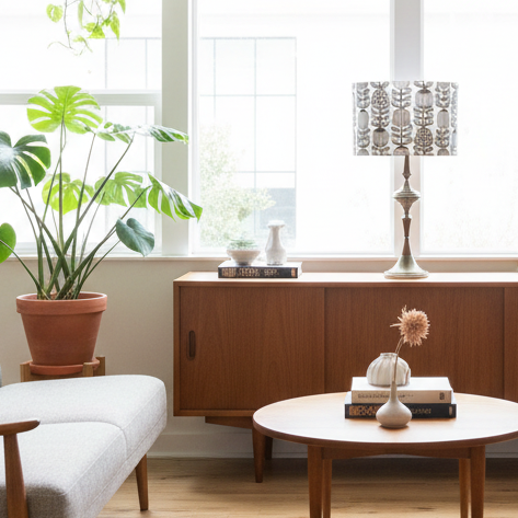 Vintage Genie Table Lamp with Banksia Stems Shade