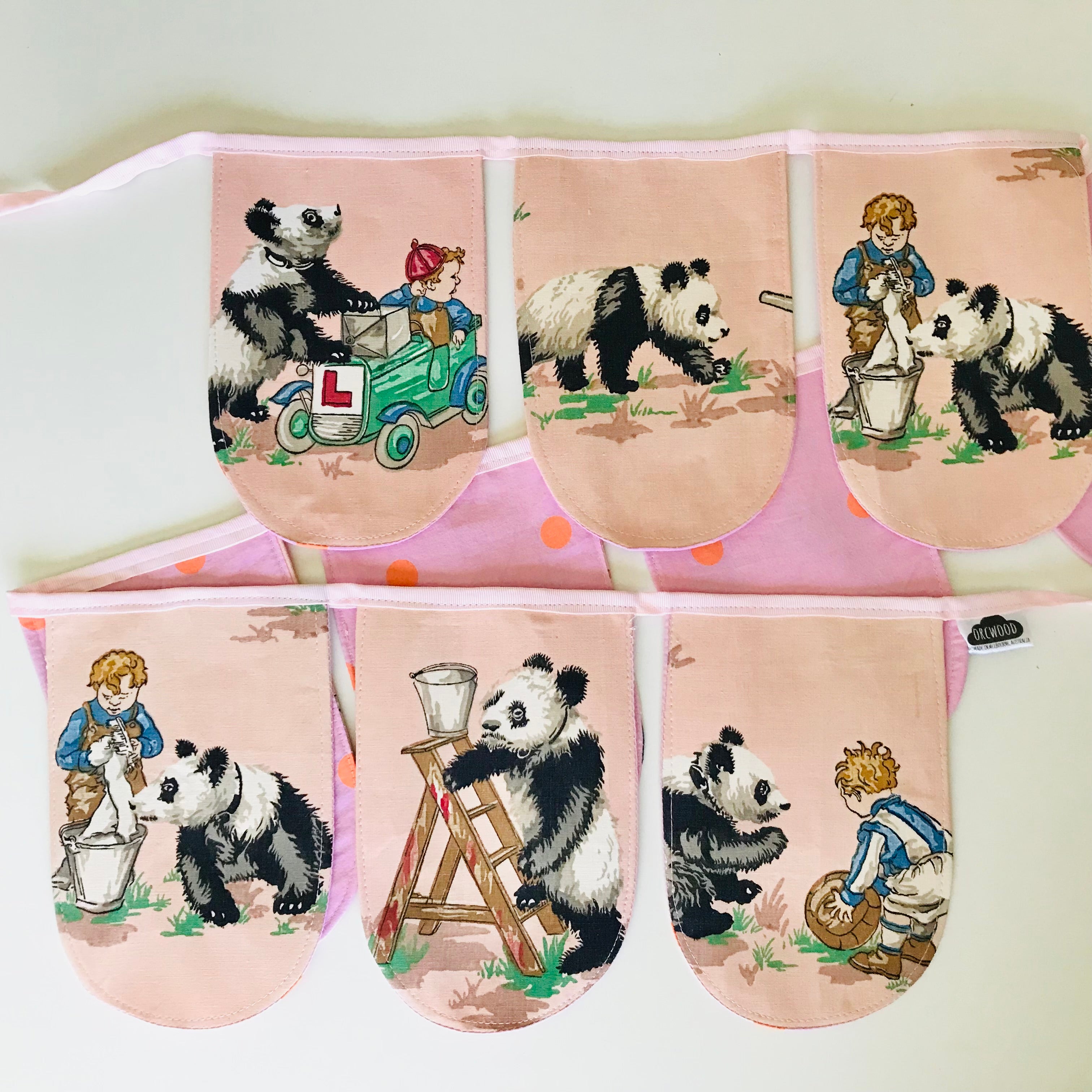 Reusable Eco Sustainable Bunting Flag Nursery Bedroom Wall Decoration - Vintage Pet Panda