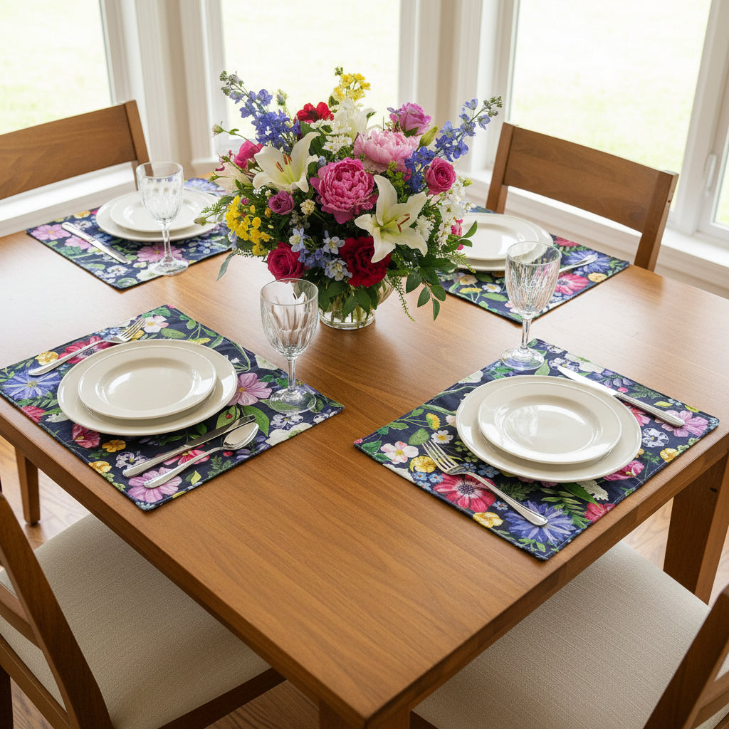 Reversible Placemats - Cottage Garden with Navy Reverse (set of 4)