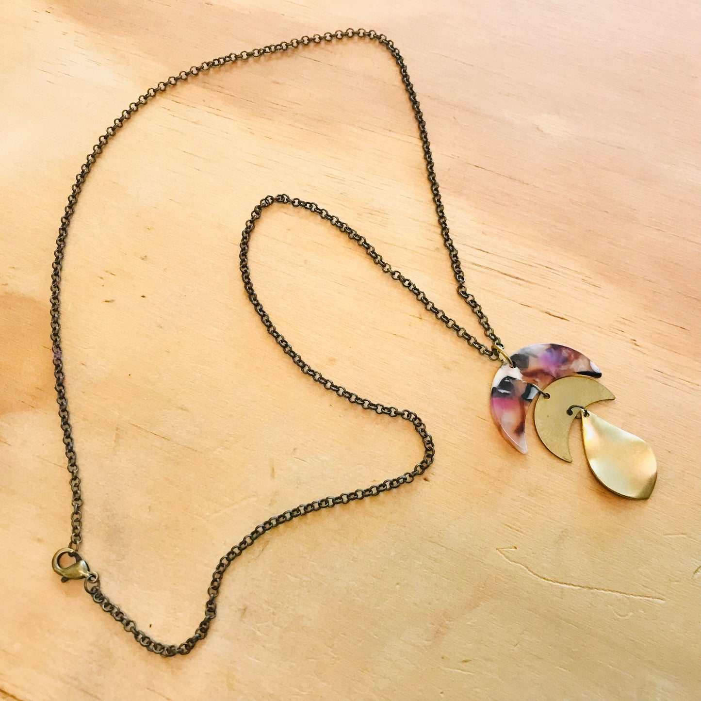 Mixed Metal Necklace - Triple drop Cresent