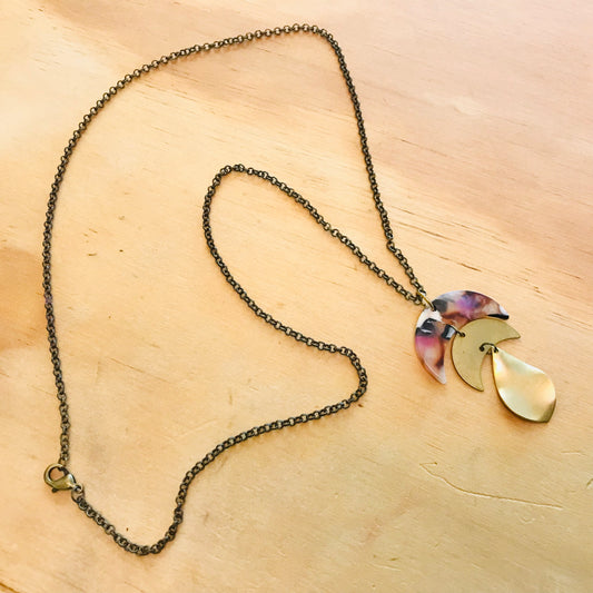 Mixed Metal Necklace - Triple drop Cresent