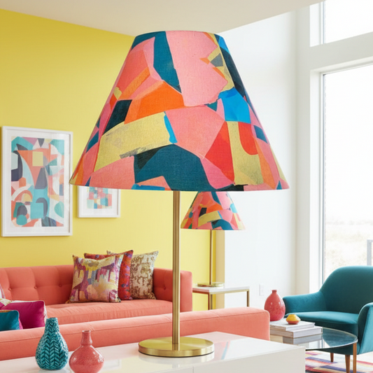 Brass Detailed Table Lamp with Abstract Linen Shade