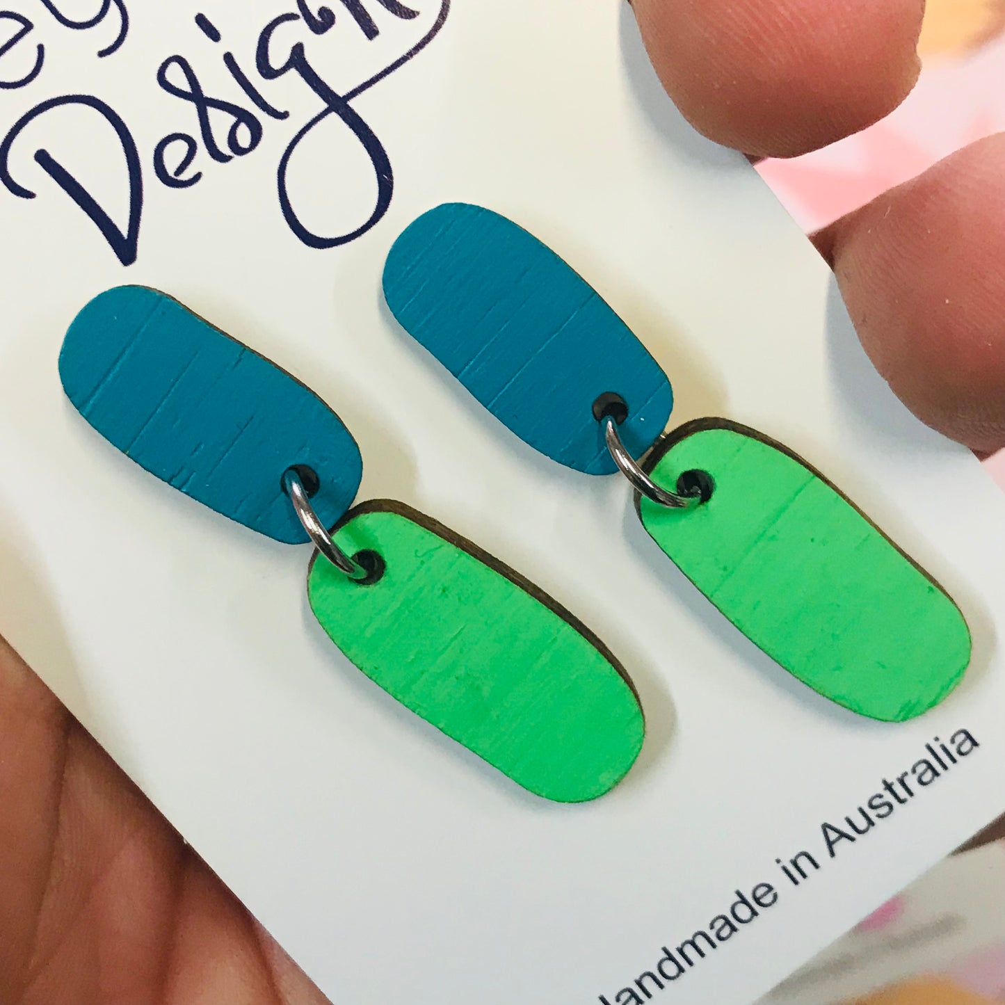 Two Piece Wood Drop Statement Earrings