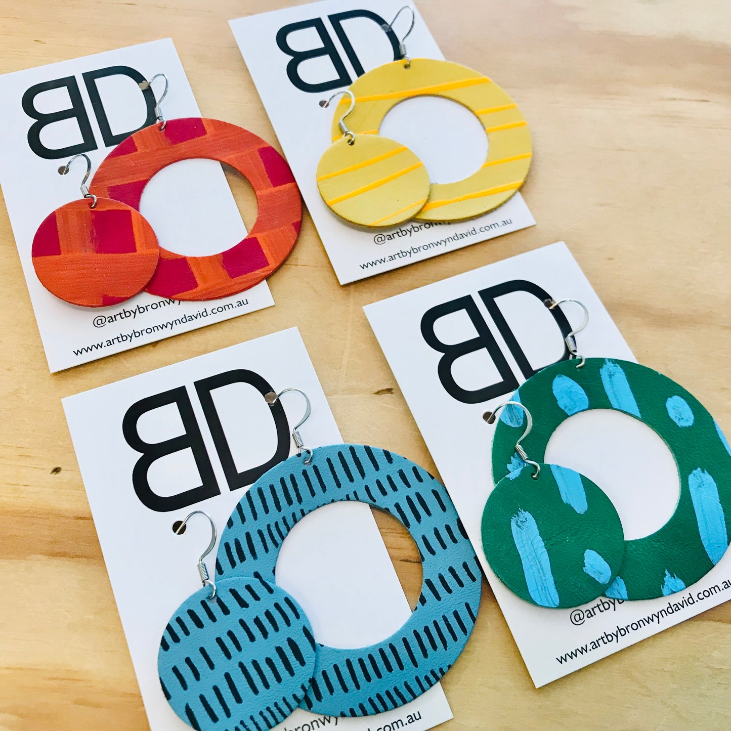 Hand painted leather bold statement earrings - The Decorative Sphere