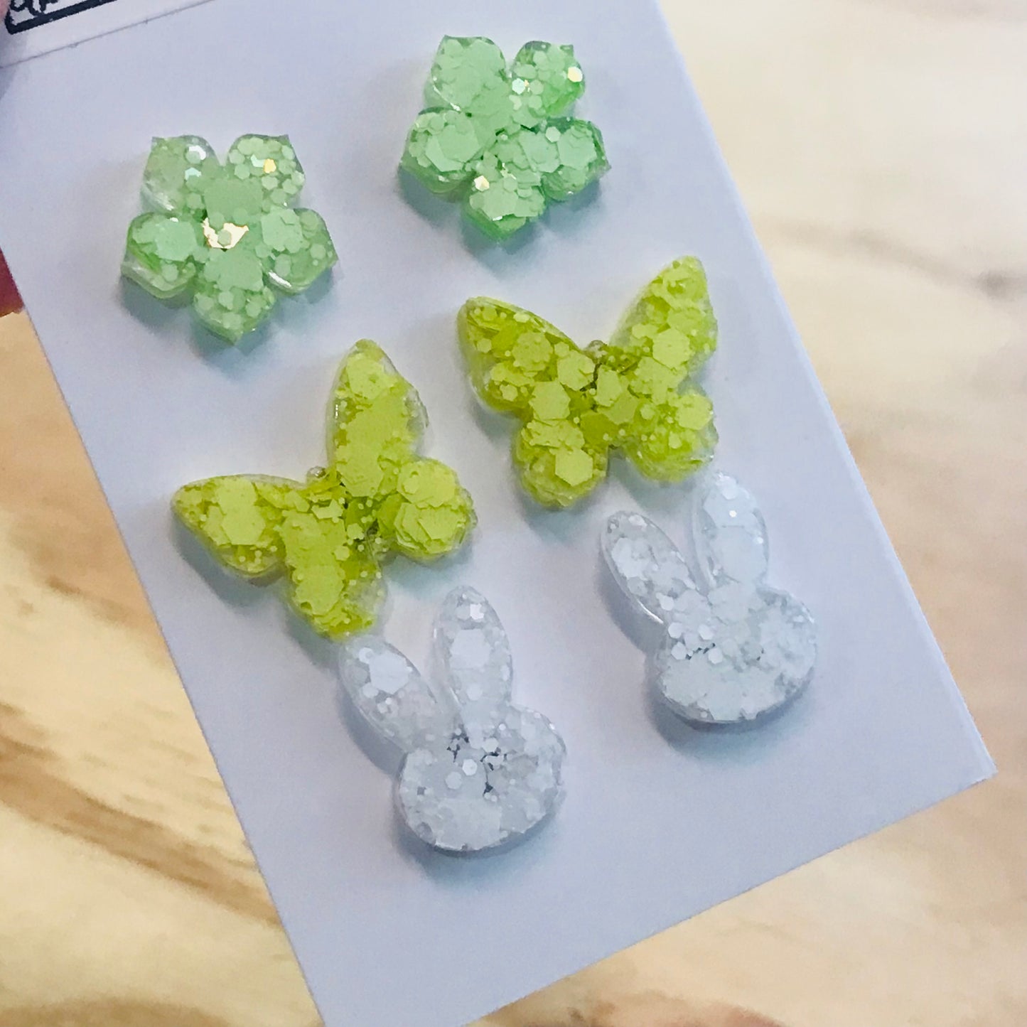 Novelty Resin Sparkle Stud Earrings - triple pack