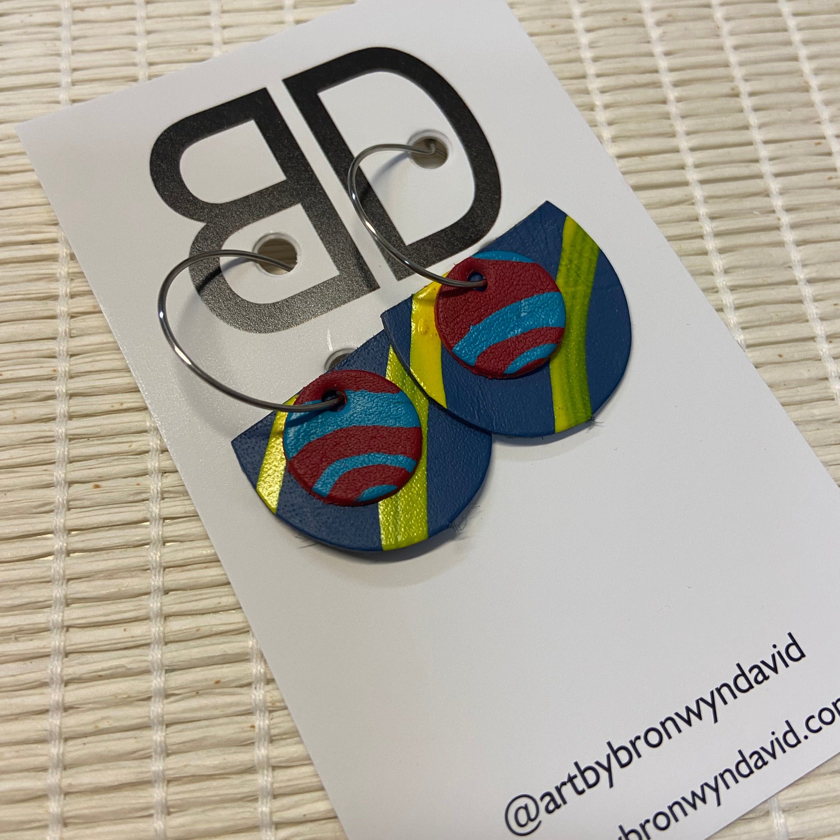 Hand painted leather bold statement earrings - The Teacup