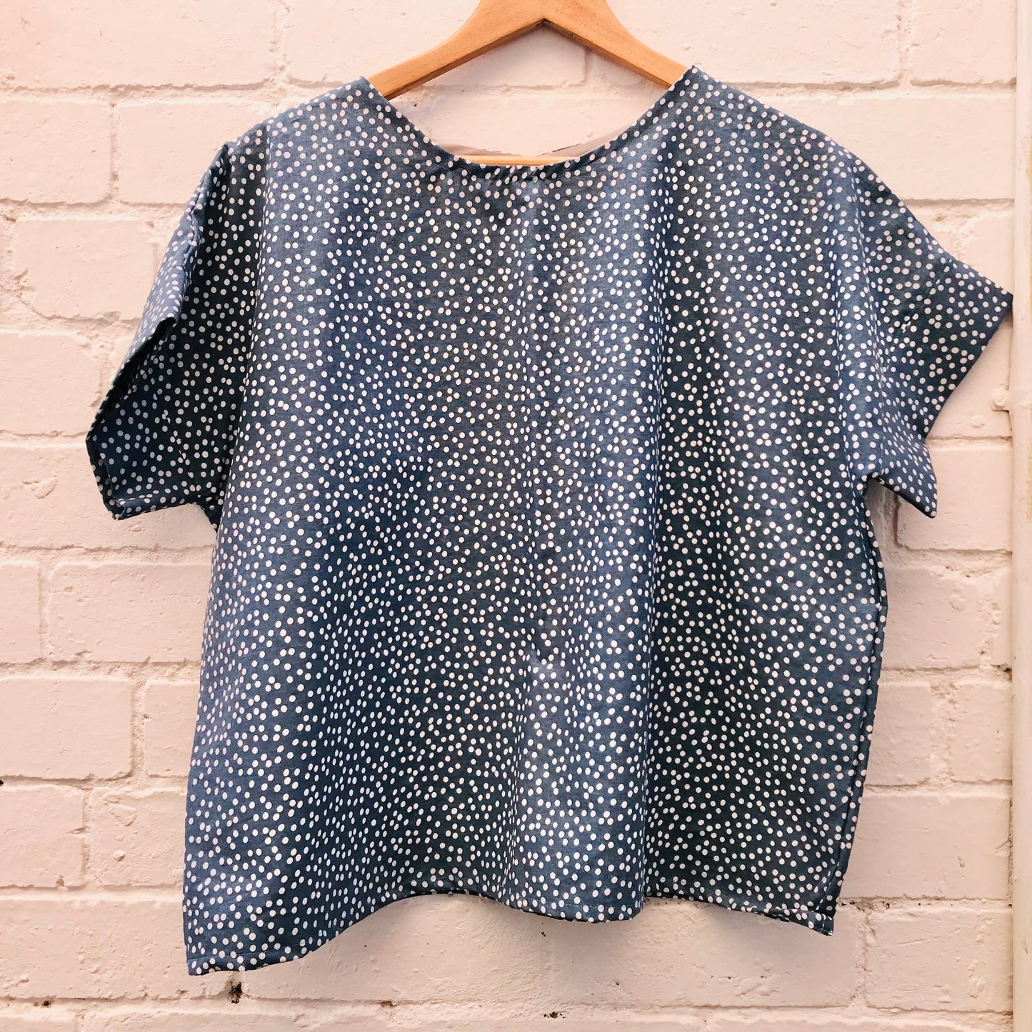Handmade Women’s Box Top - Dusty Blue Spot (M/L)