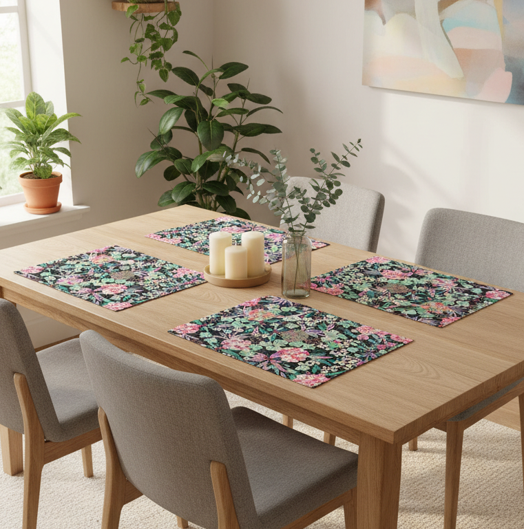 Reversible Placemats - Hydrangeas with Mint Reverse (set of 4)