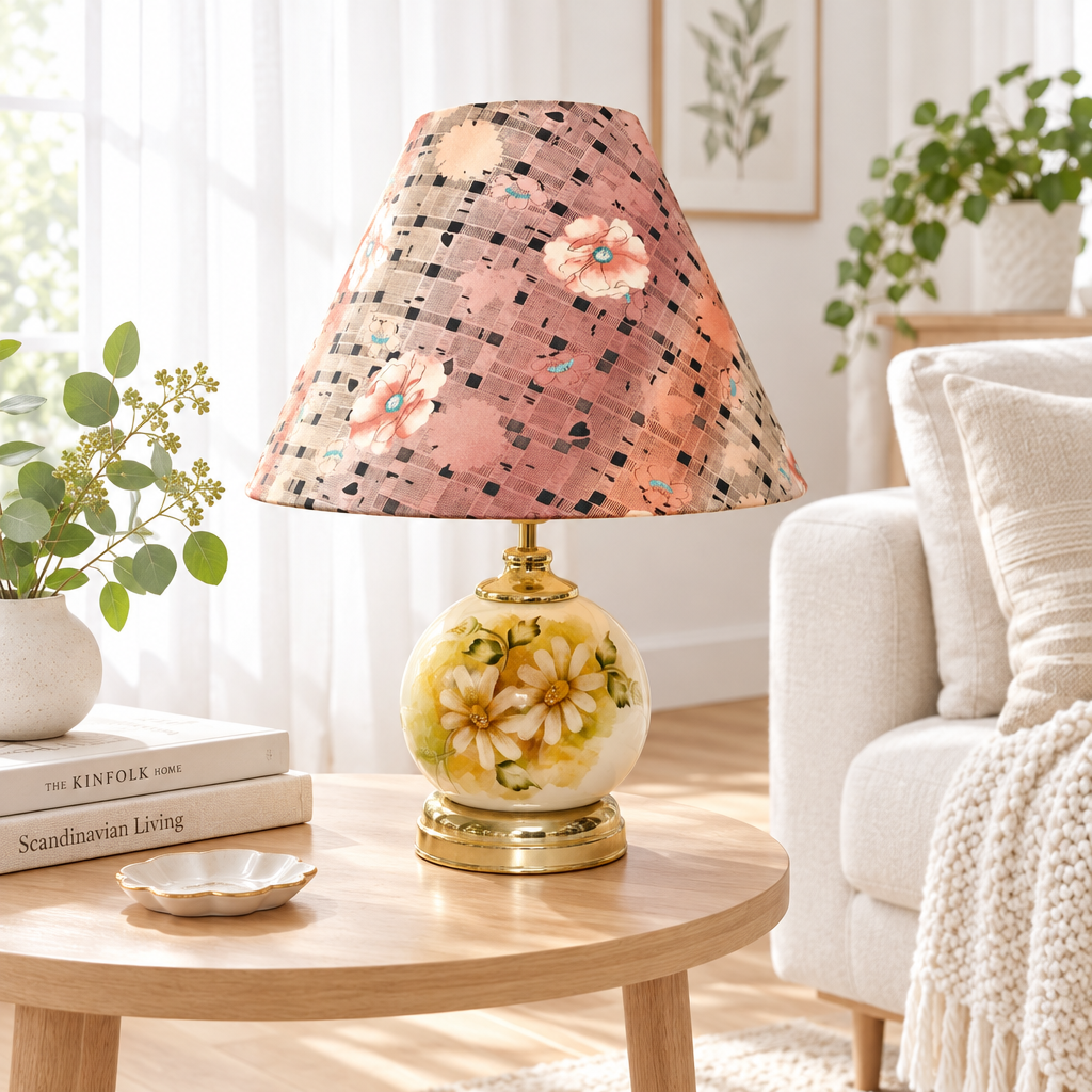 Earthy 80s Floral Table Lamp